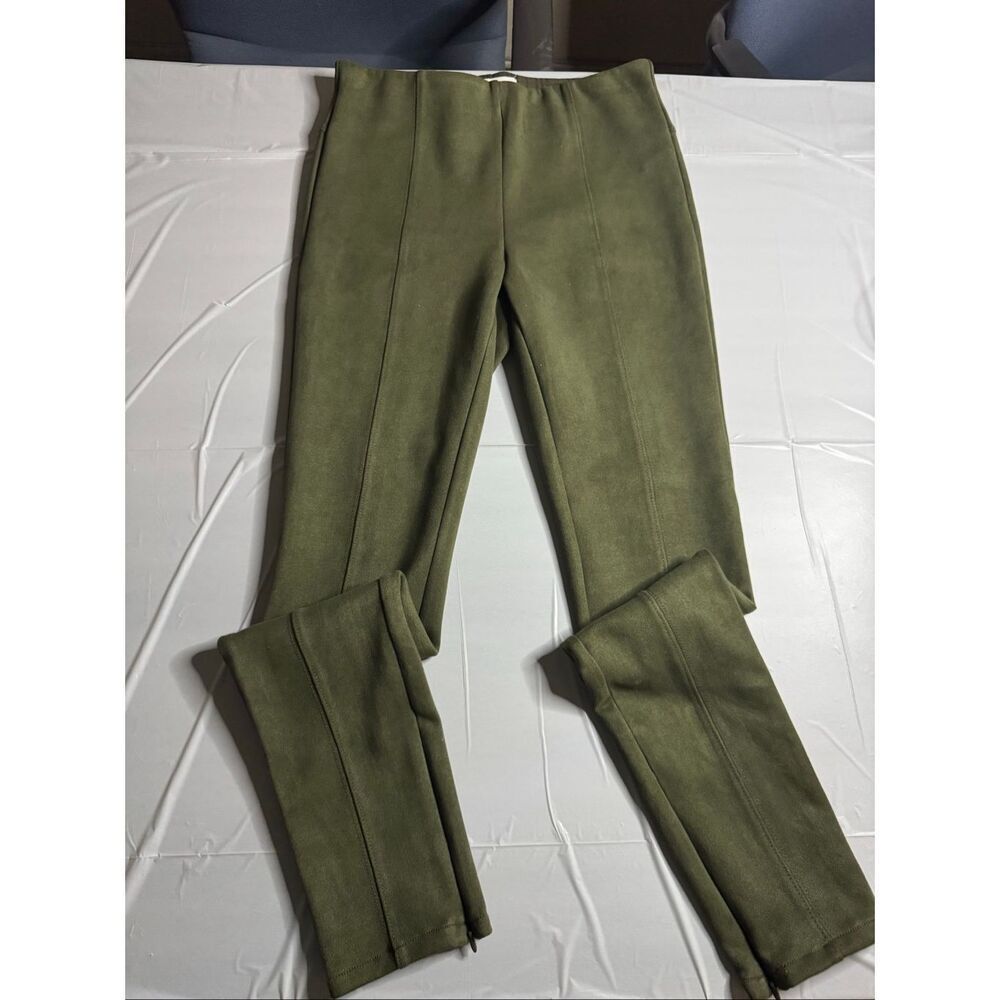 Anthropologie Army Green Faux Suede Legging Pants Size 28 Tall